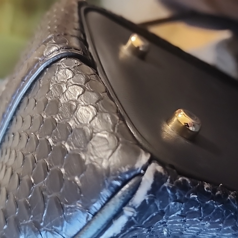 Python Snake Skin Inspired Navy Satchel Shoulder … - image 13